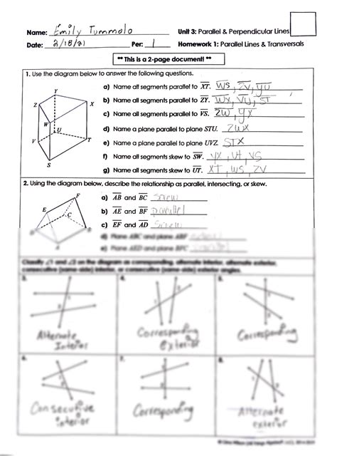 4C states If two coplanar lines are perpendicular to the same line, then the two lines are . . Unit 3 parallel and perpendicular lines quiz answer key